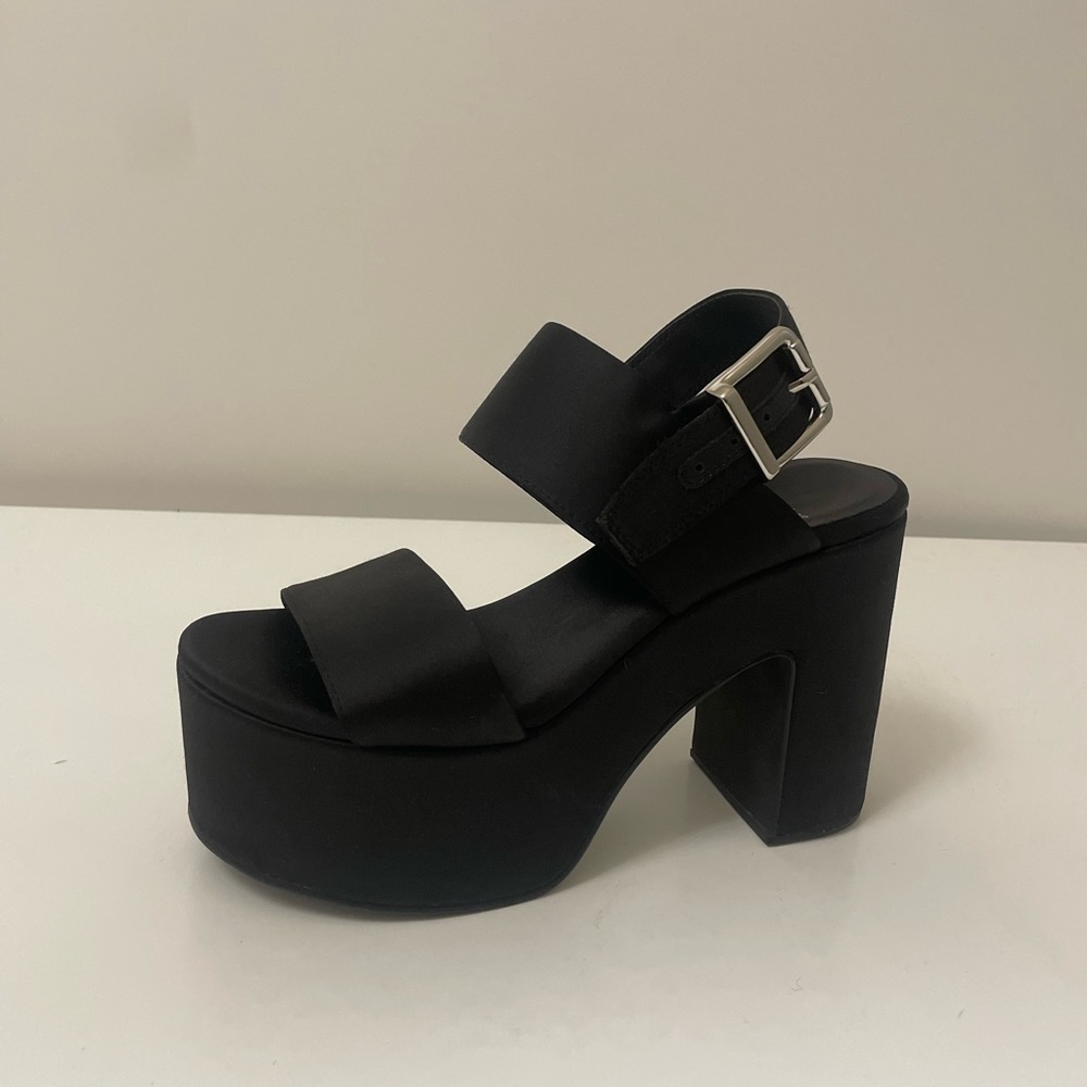 Jeffrey Campbell Moody Platform Sandal in Black Satin (US 5.5)